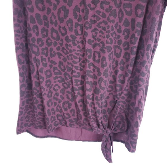 Xersion Womens Purple Black Leopard Animal Print Shrt Slv Front Tie Knot Sz L - Picture 3 of 8